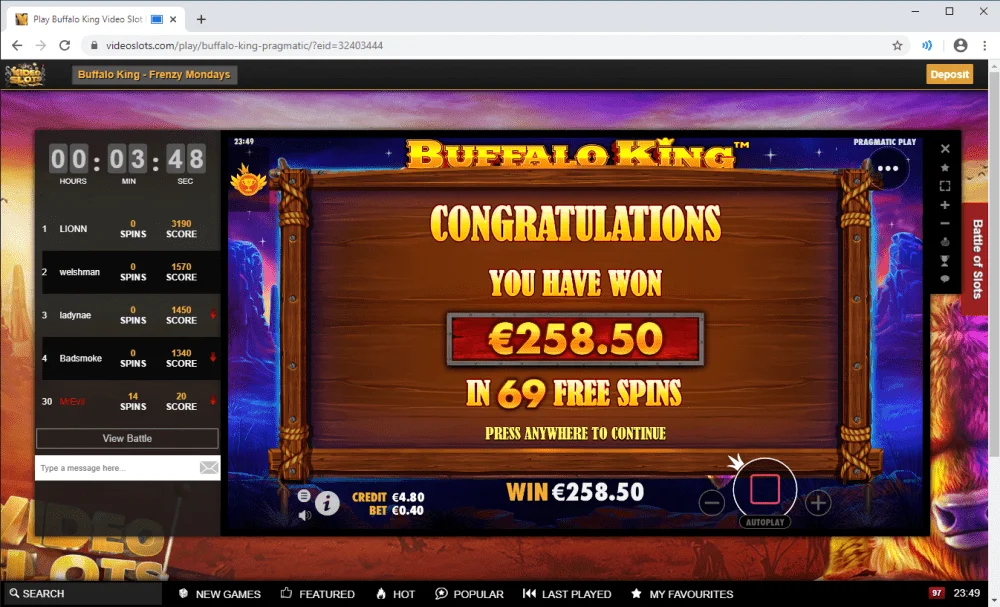 Play Buffalo King Video Slot Free at Videoslots.com - Google Chrome 08.06.2020 23_49_48.webp