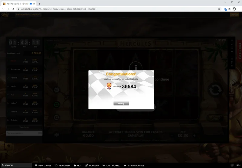 Play The Legend of Hercules Super Stake Video Slot Free at Videoslots.com - Google Chrome 14....webp