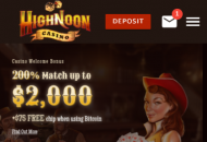 HighNoonCasino Homepage 2 Mobile Device View