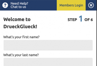 DrueckGlueck Registration Form Step 1 Mobile Device View 