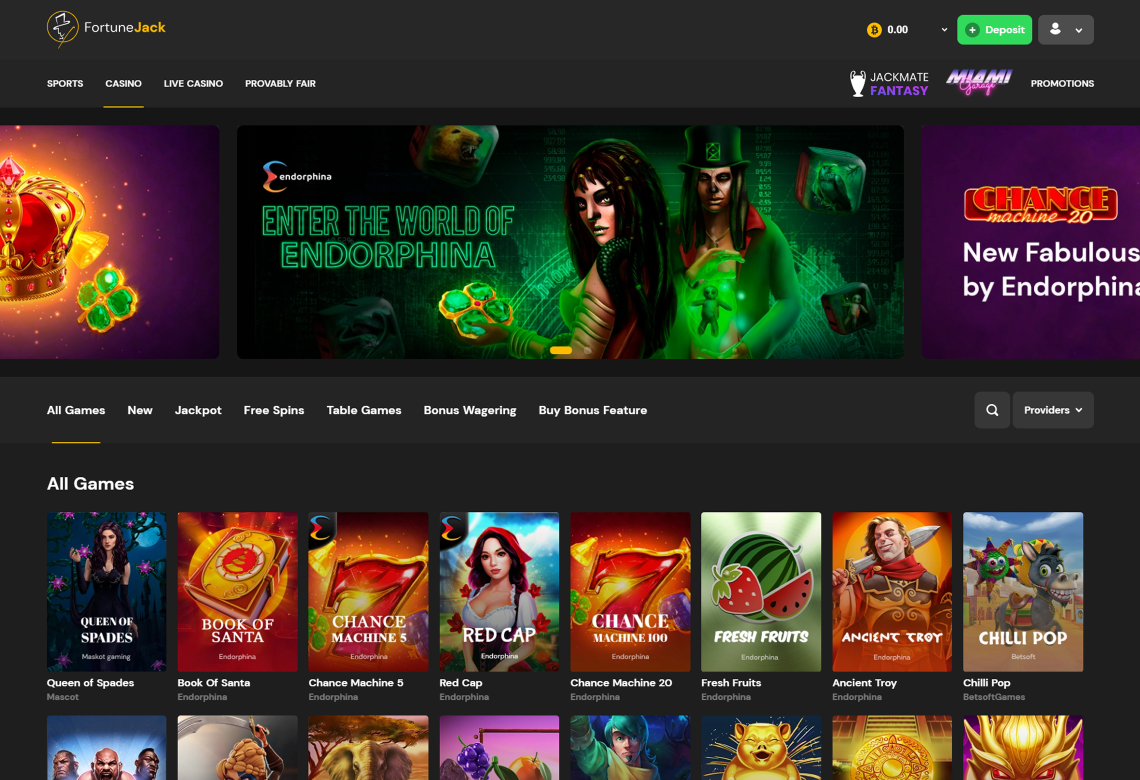 FortuneJack Homepage Desktop Device View