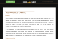 KingBilly Responsible Gambling Information Desktop Device View