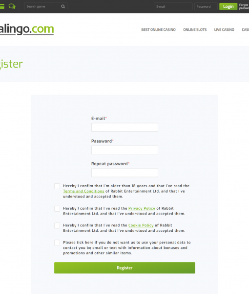 Lapalingo Registration Form Desktop Device View