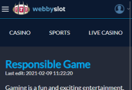 Webbyslot Responsible Gambling Information Mobile Device View