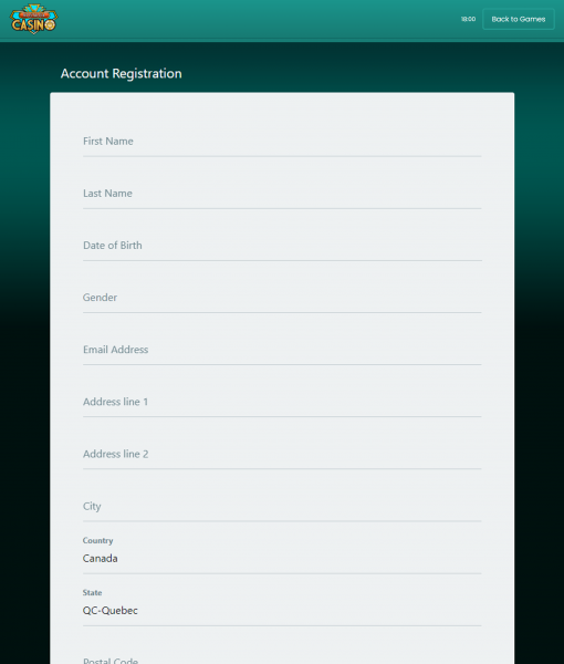 NostalgiaCasino Registration Form Step 1 Desktop Device View