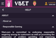 VBet Responsible Gambling Information Mobile Device View 