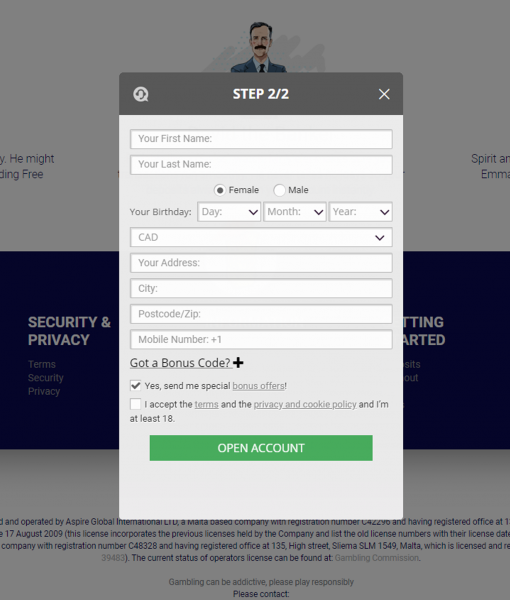 Agent Spinner Registration Form Step 2 Desktop Device View