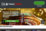 TradaCasino Homepage Mobile Device View