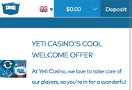 YetiCasino Promotions Mobile Device View