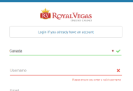 RoyalVegas Registration Form Desktop Device View