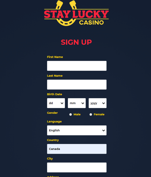 StayLucky Registration Form Step 2 Desktop Device View