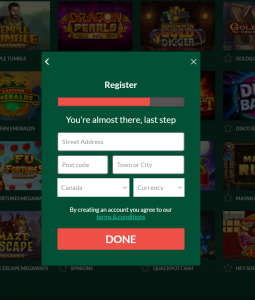 Casinomate Registration Form Step 3 Desktop Device View