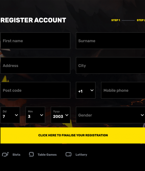 Hypercasino Registration Form Step 2 Desktop Device View