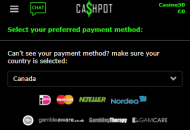 Cashpot Payment Methods Mobile Device View
