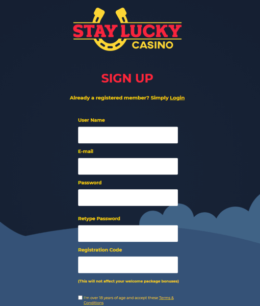 StayLucky Registration Form Step 1 Desktop Device View