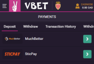 VBet Payment Methods Mobile Device View 
