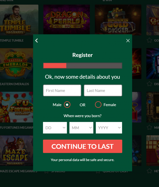 Casinomate Registration Form Step 2 Desktop Device View