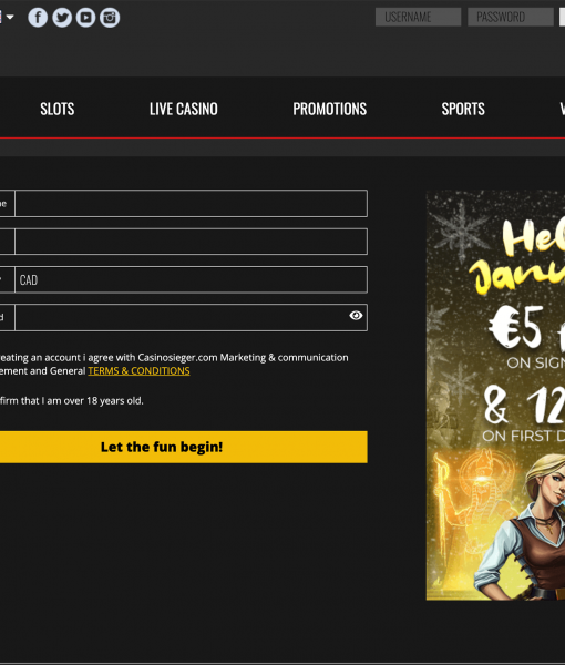 CasinoSieger Registration Form Step 1 Desktop Device View 