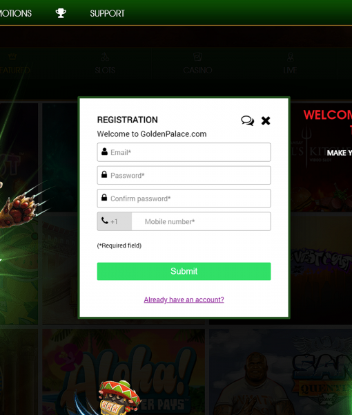 GoldenPalace Registration Form Step 1 Desktop Device View
