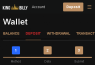 KingBilly Payment Methods Mobile Device View