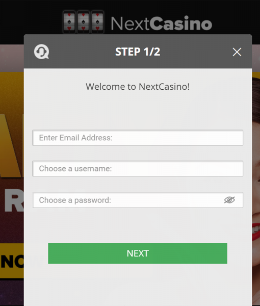 Next Registration Form Step 1 Desktop Device View