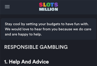 SlotsMillion Responsible Gambling Settings 2 Mobile Device View