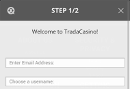 TradaCasino Registration Form Step 1 Mobile Device View