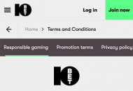 10bet Responsible Gambling Information Mobile Device View