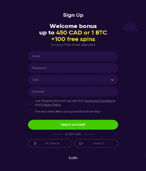 BaoCasino Sign Up Desktop Device View 