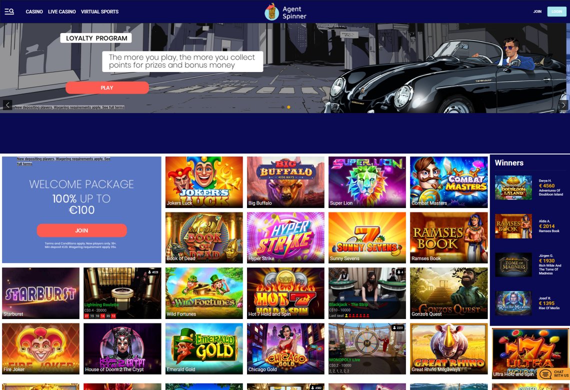 Agent Spinner Home Page Desktop Device View