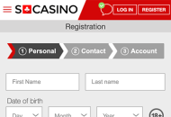 SCasino Registration Form Step 1 Mobile Device View