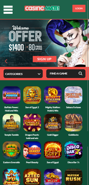 Casinomate Mobile App Login Interface