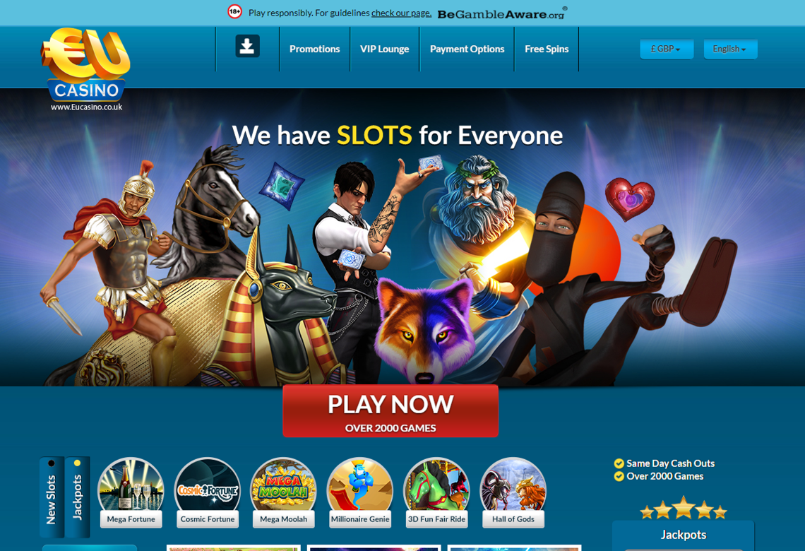 EuCasino Homepage 2 Desktop Device View 