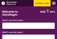 SlotsMagic Registration Form Step 1 Mobile Device View