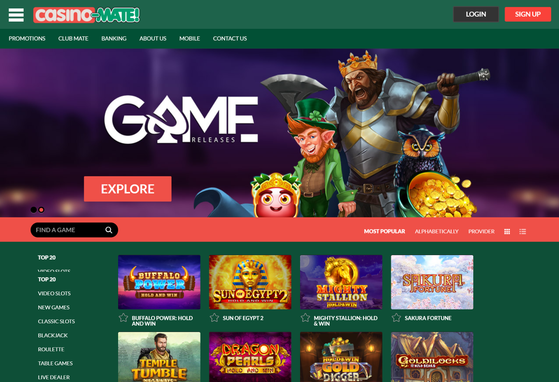 Casinomate Homepage Desktop Device View