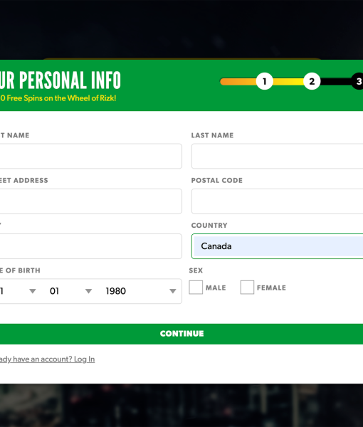 Rizk Registration Form Step 2 Desktop Device View