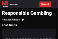 N1Casino Responsible Gambling Settings Mobile Device View