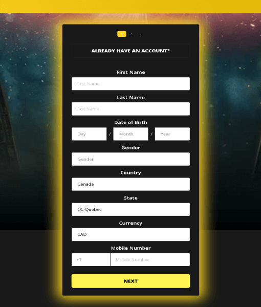 YukonGold Registration Form Step 1 Desktop Device View