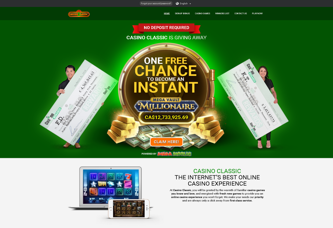 CasinoClassic Homepage Desktop Device View