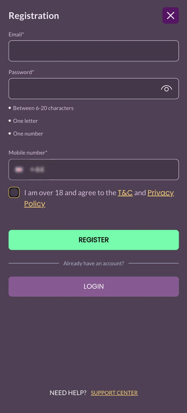 Chit Chat Bingo Casino Registration Form Step 1 Mobile Device View