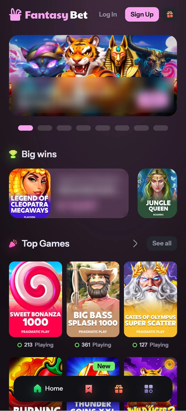 FantasyBet Casino Homepage Mobile Device View