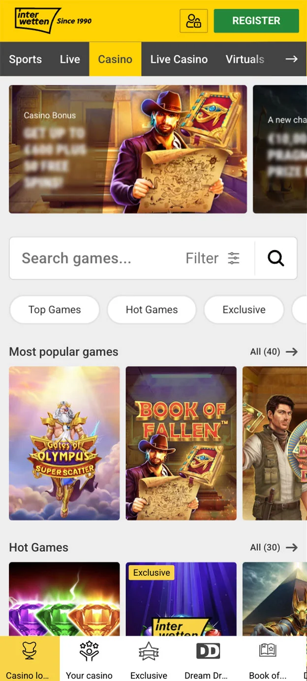 Interwetten Homepage Mobile Device View