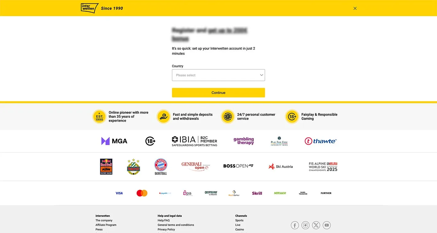 Interwetten Registration Form Step 1 Desktop Device View