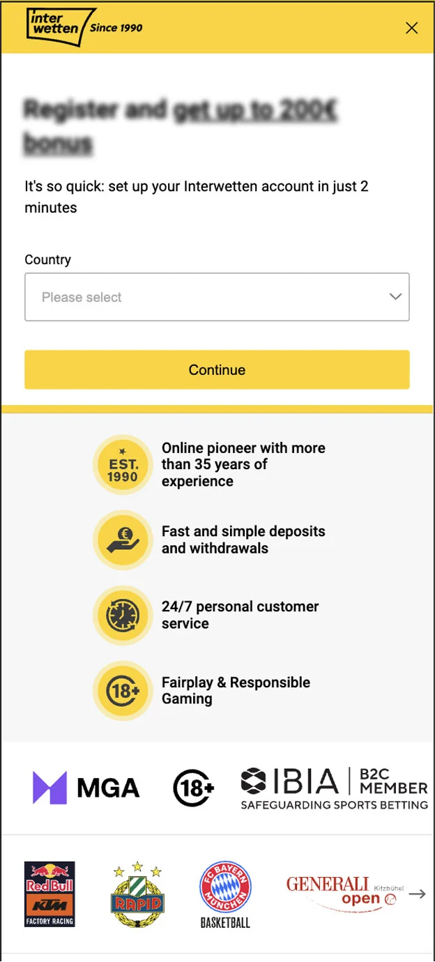Interwetten Registration Form Step 1 Mobile Device View