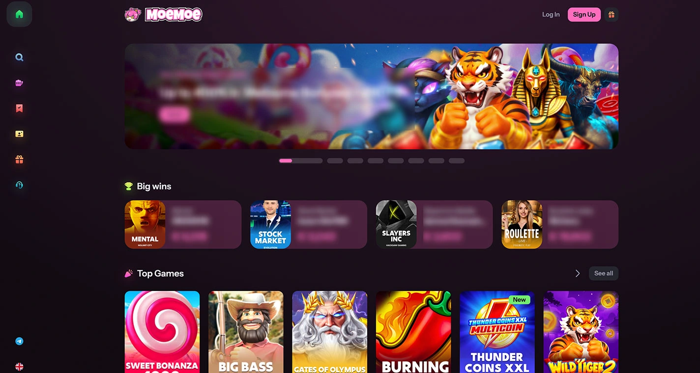 MoeMoe Casino Homepage Desktop Device View