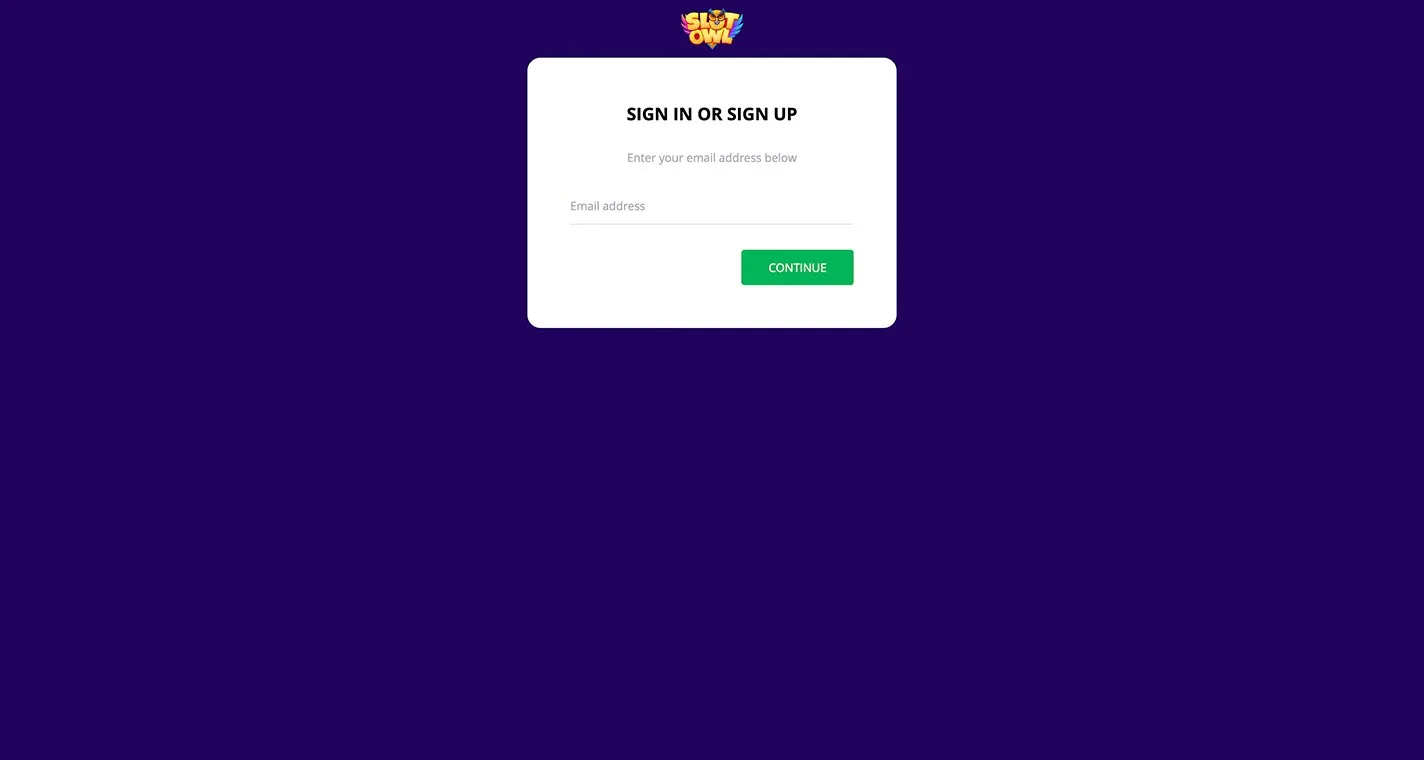 Slot Owl Registration Form Step 1 Desktop Device View