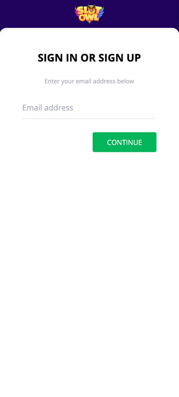 Slot Owl Registration Form Step 1 Mobile Device View