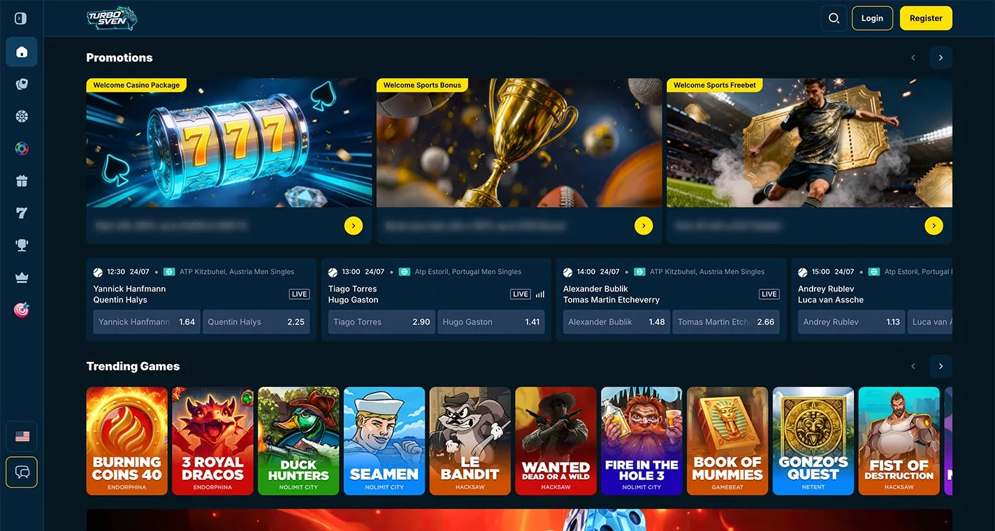 TurboSven Casino Homepage Desktop Device View