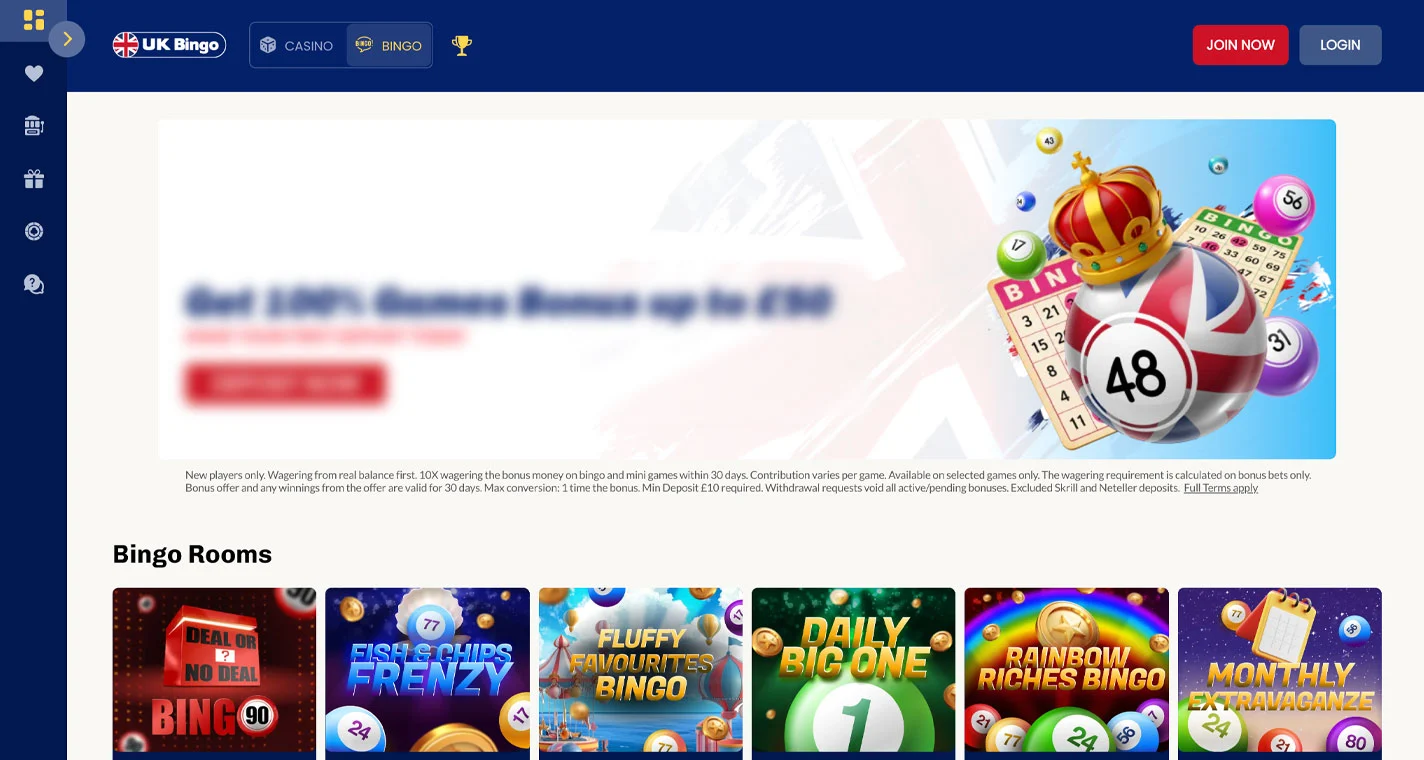 UK Bingo Casino Homepage Desktop Device View