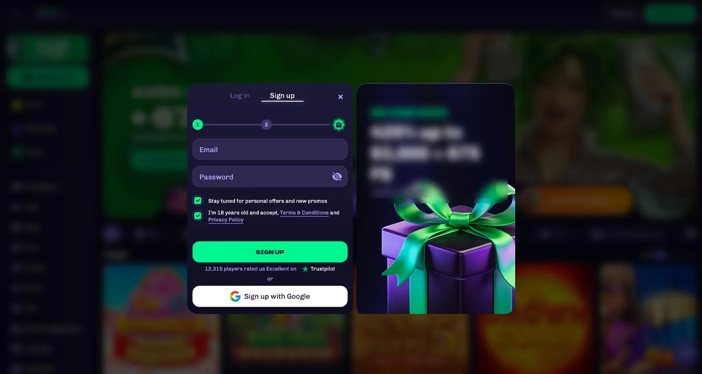 Winberry Casino Registration Form Step 1 Desktop Device View